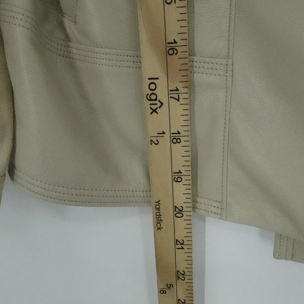 Melissa Nepton Clover Jacket Womens M Khaki Beige Faux‎ Leather Puff Sleeve Moto
